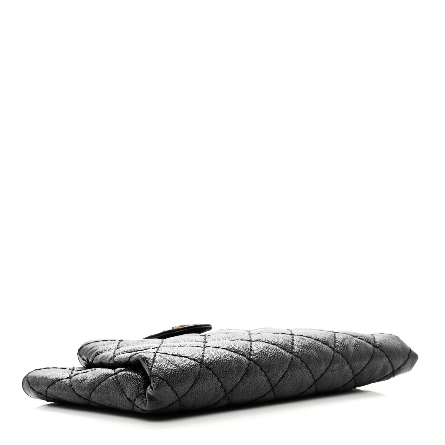 Chanel Crumpled Grained Calfskin Quilted Coco Pleats Clutch Black 4 of 8