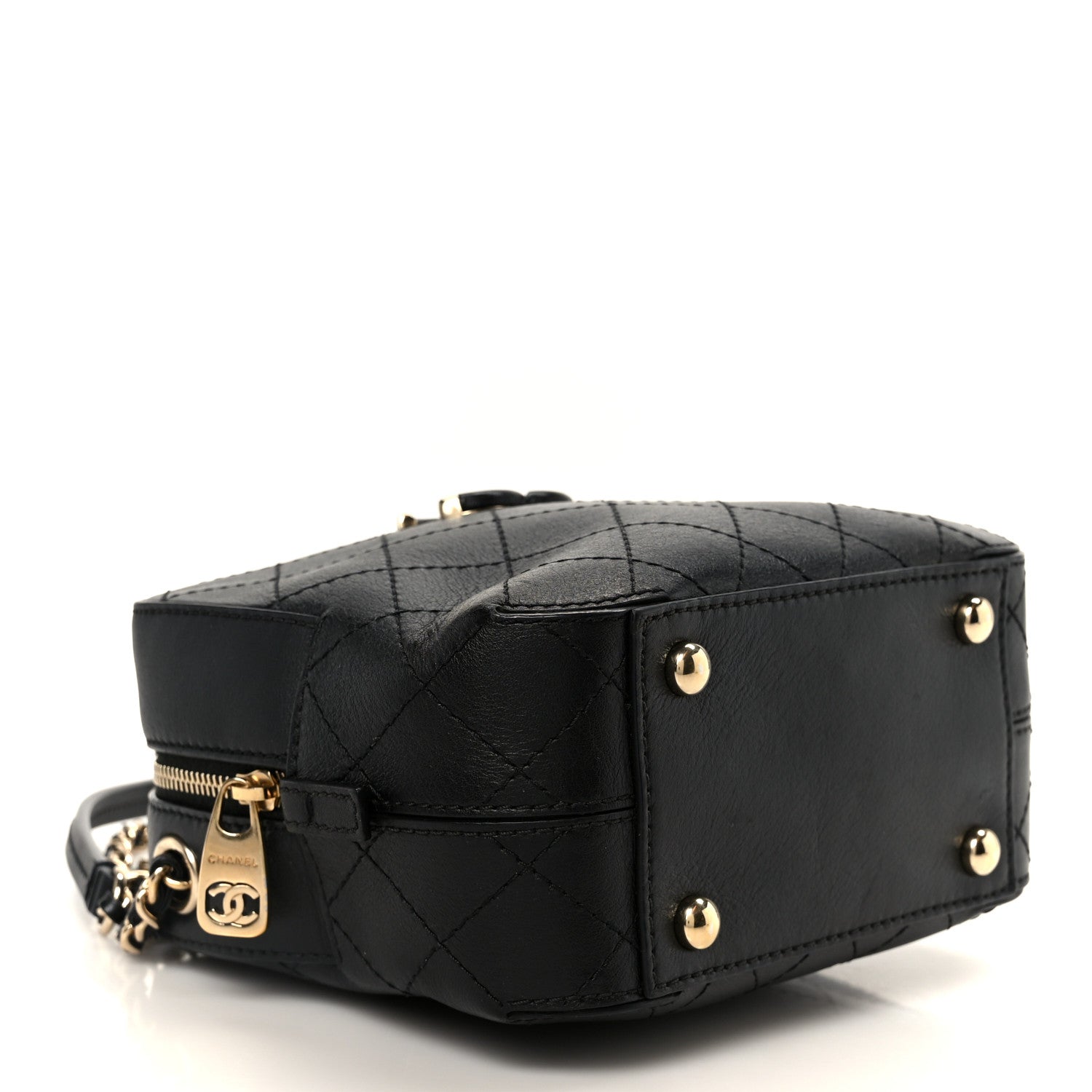 Chanel Calfskin Stitched Covered CC Camera Case Bag Black 4 of 10
