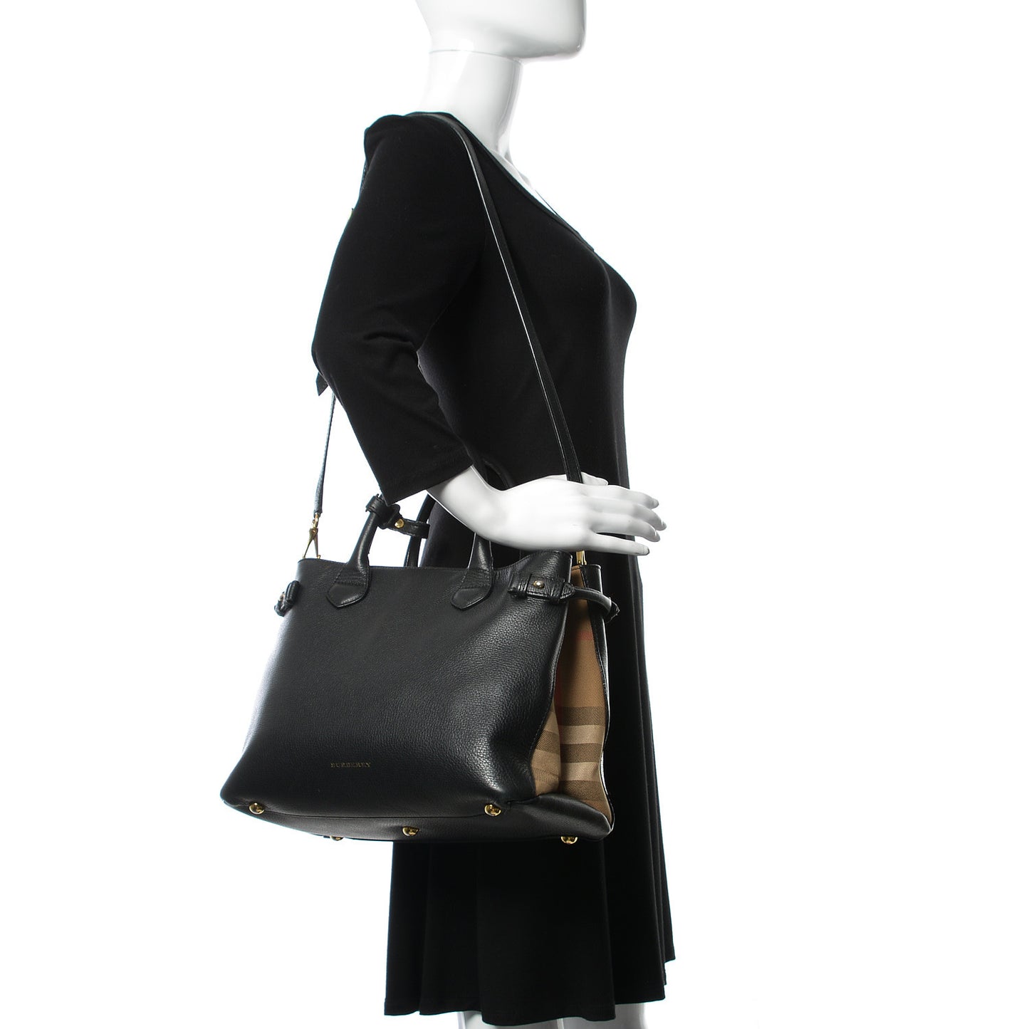 Smooth Calfskin Medium Banner Tote Black