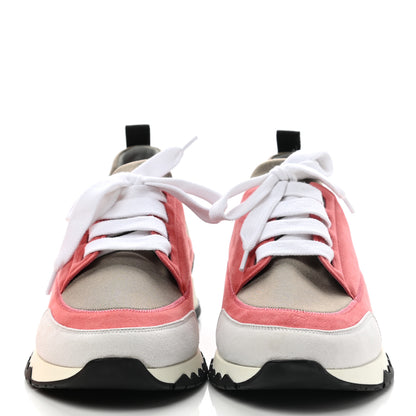 Hermes Technical Canvas Suede Goatskin Womens Stadium Sneakers 37 Grey Multicolor 2 of 9