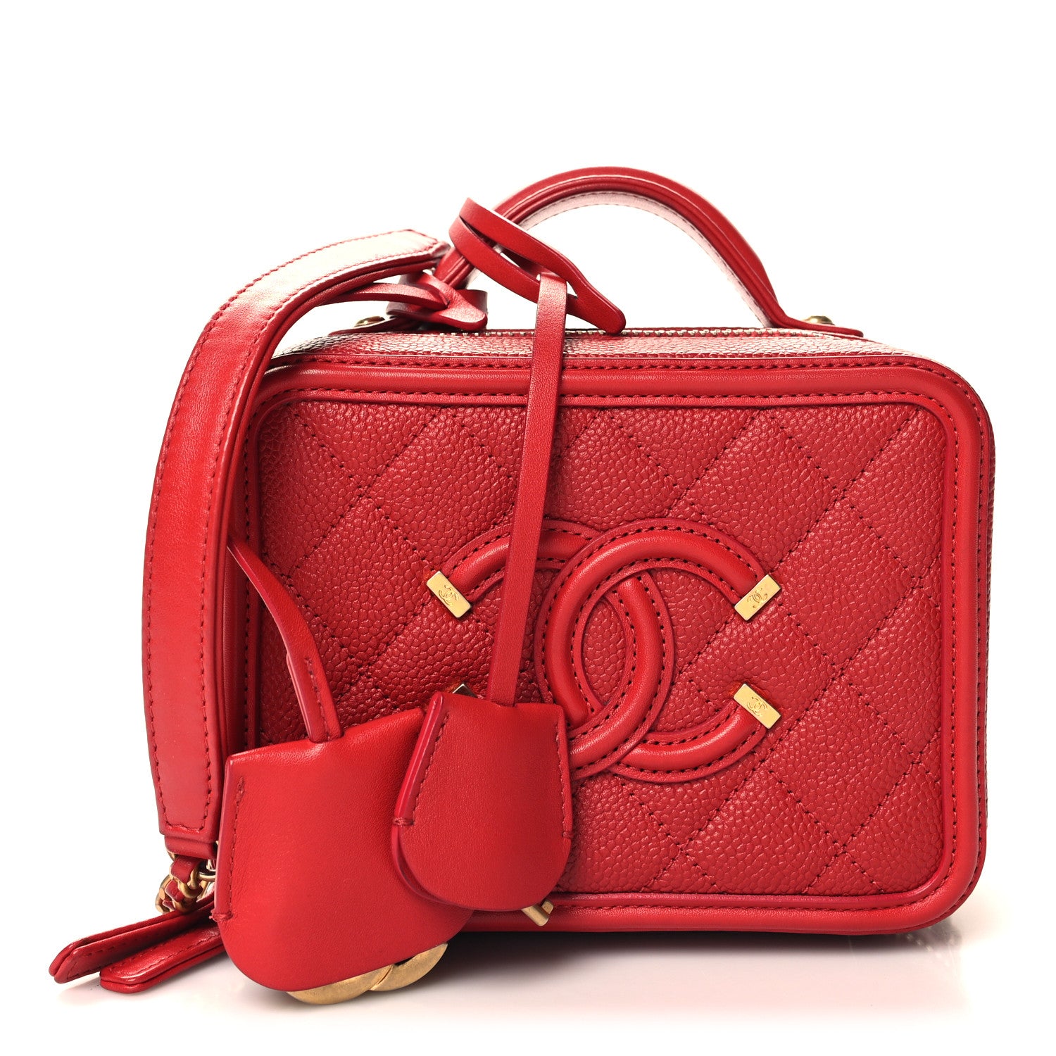 Chanel Caviar Quilted Small CC Filigree Vanity Case Red 1 of 10