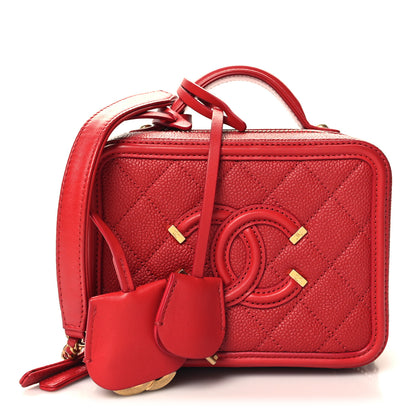 Chanel Caviar Quilted Small CC Filigree Vanity Case Red 1 of 10