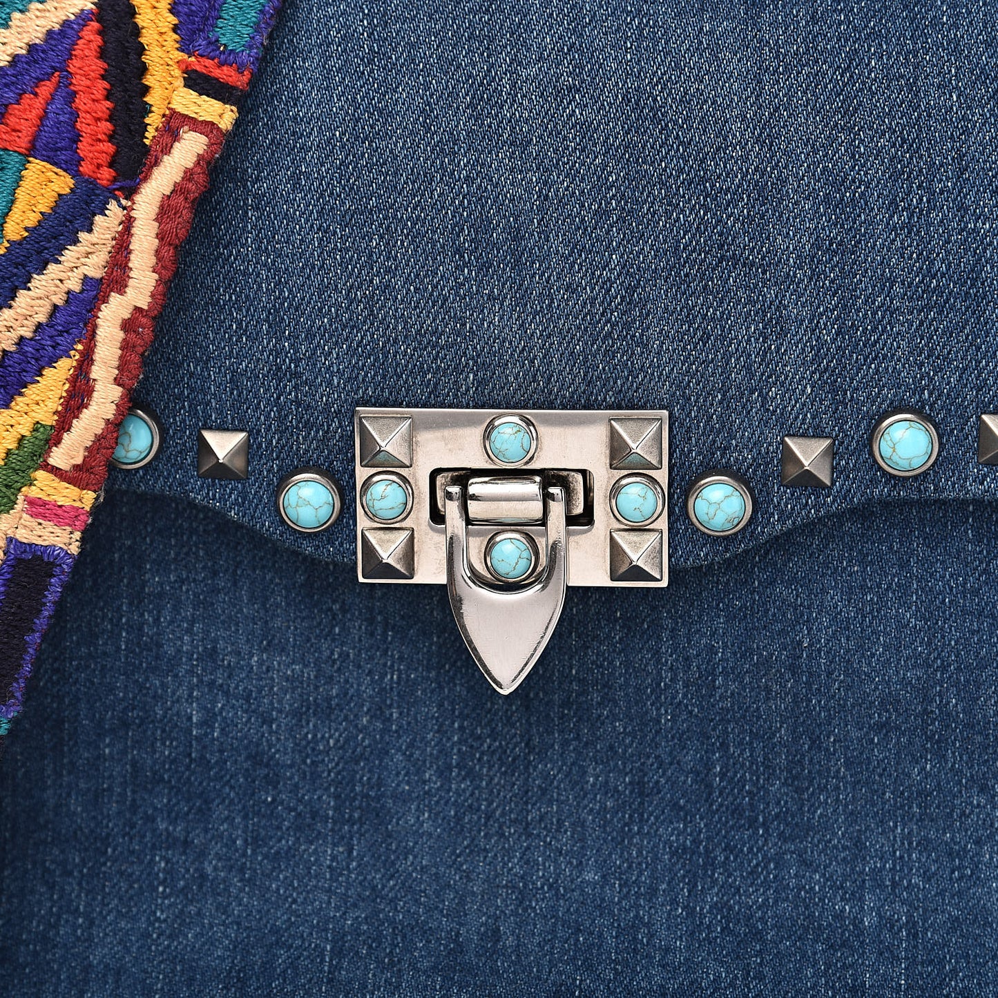 Denim Medium Guitar Strap Rockstud Rolling Flap Saddle Bag