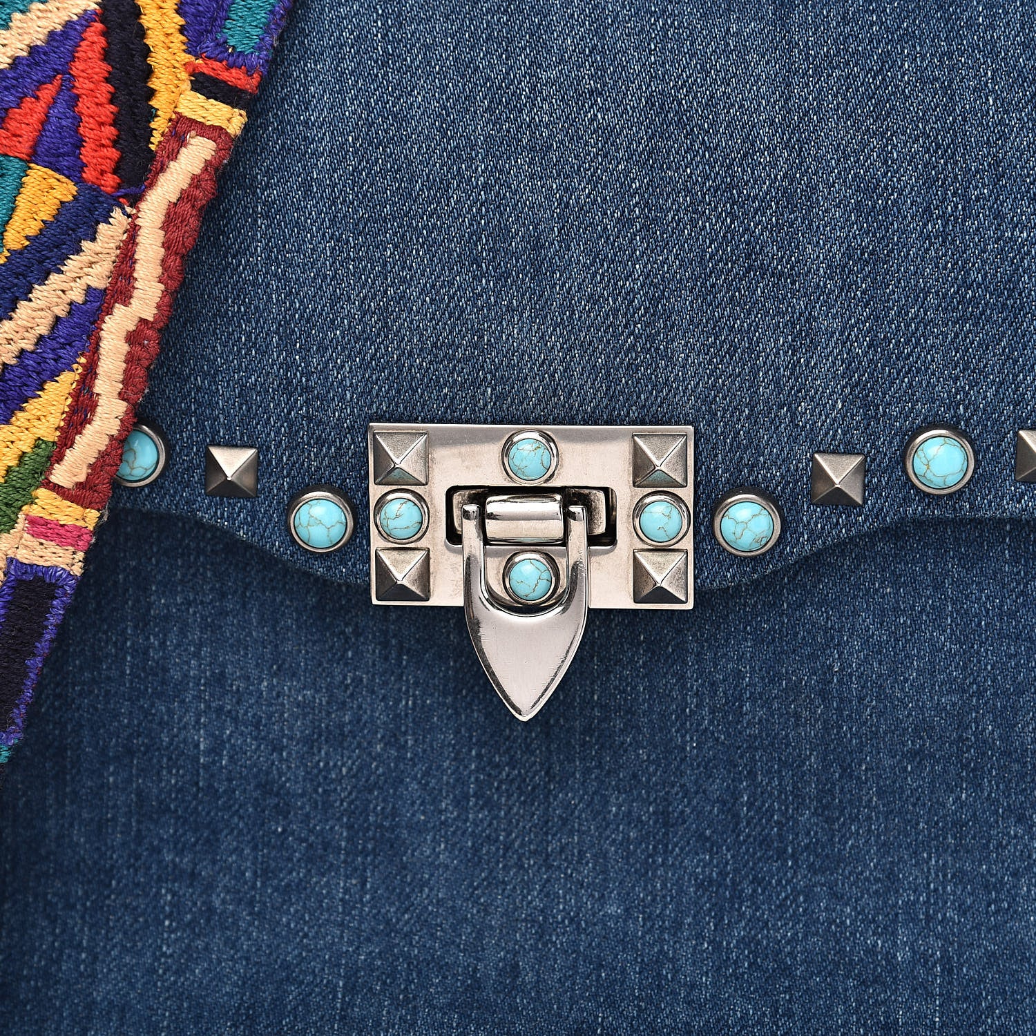 Valentino Garavani Denim Medium Guitar Strap Rockstud Rolling Flap Saddle Bag 10 of 10