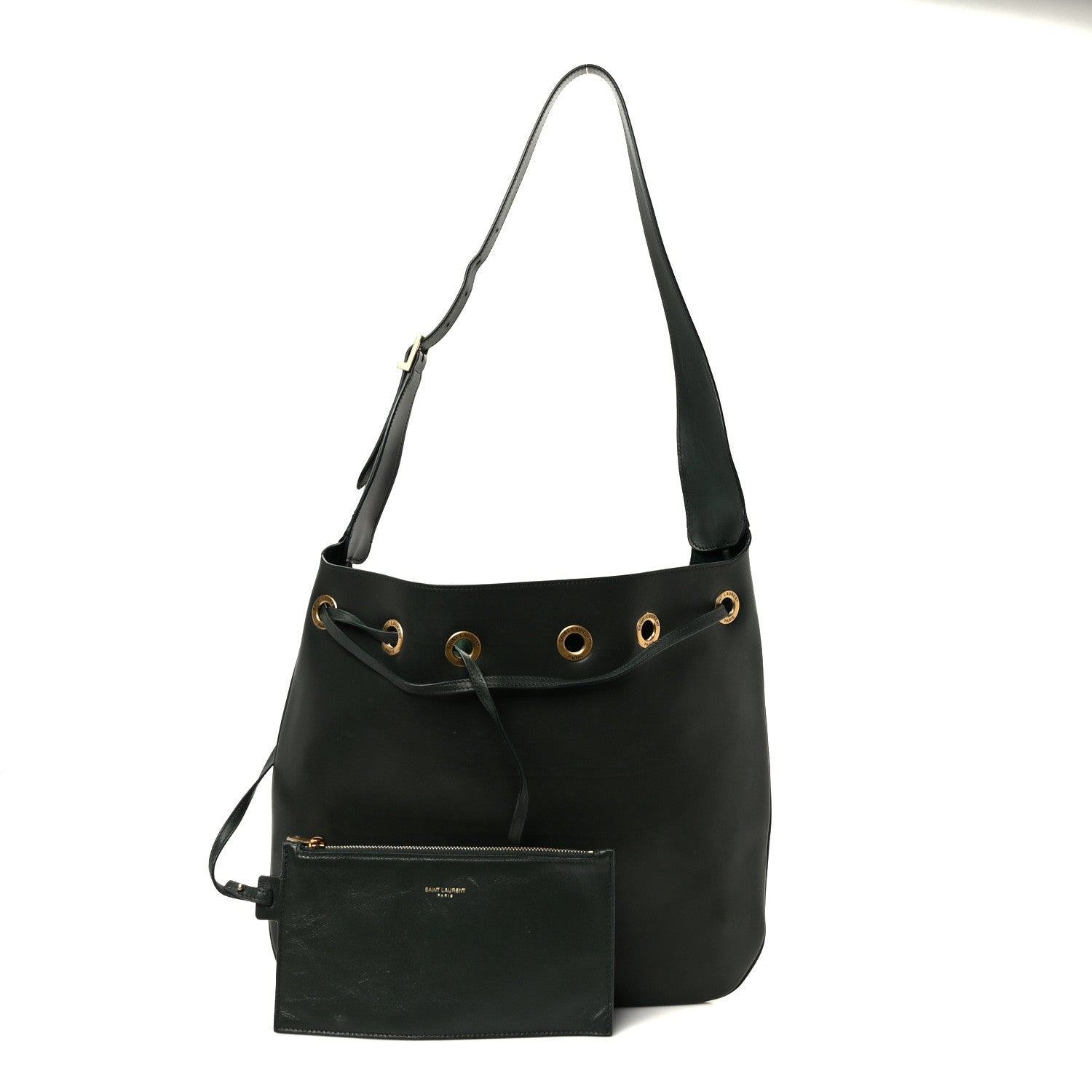 Saint Laurent Calfskin Medium Paris VII Flat Hobo New Vert Fonce 3 of 11