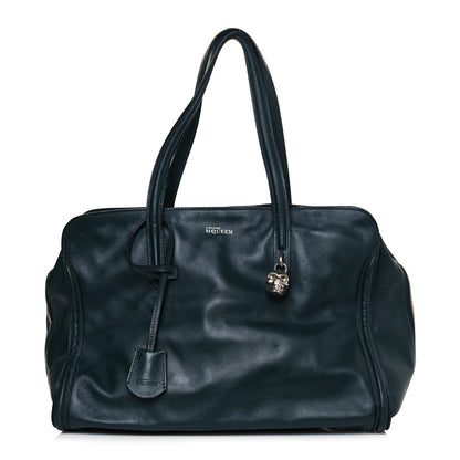 Alexander McQueen Pebbled Calfskin Large Skull Padlock Zip Around Tote Dark Green 1 of 28