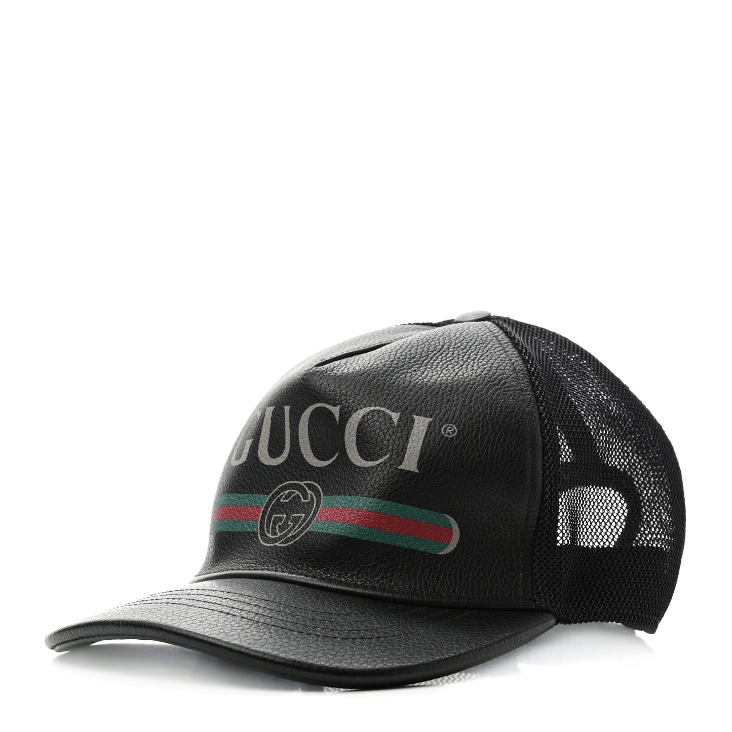 Grained Calfskin Logo Baseball Hat L Black