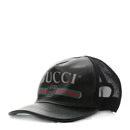 Gucci Grained Calfskin Logo Baseball Hat L Black 1 of 8
