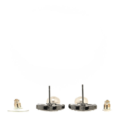 Chanel Crystal Pearl CC Drop Earrings Ruthenium 3 of 4