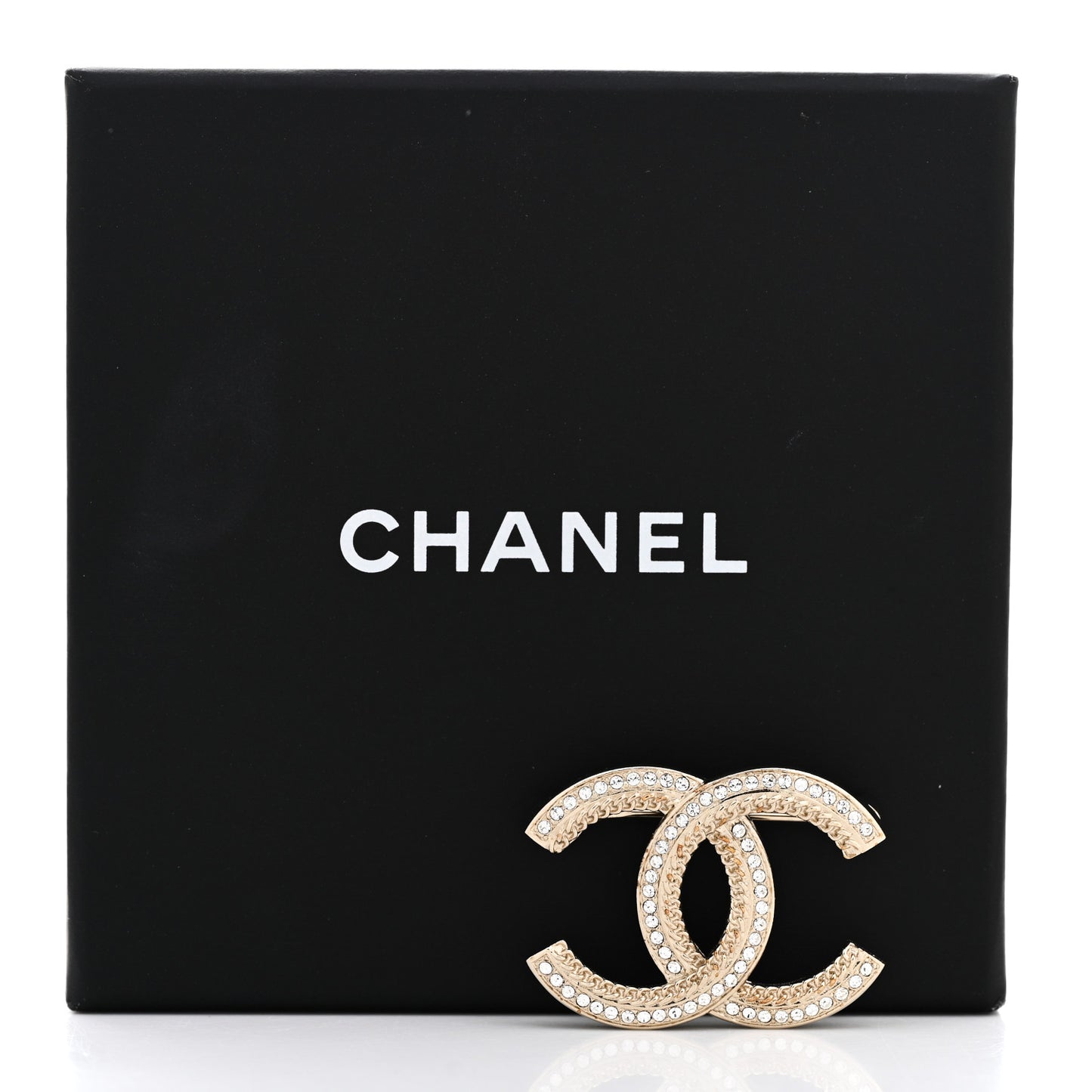 Crystal Chain CC Brooch Light Gold