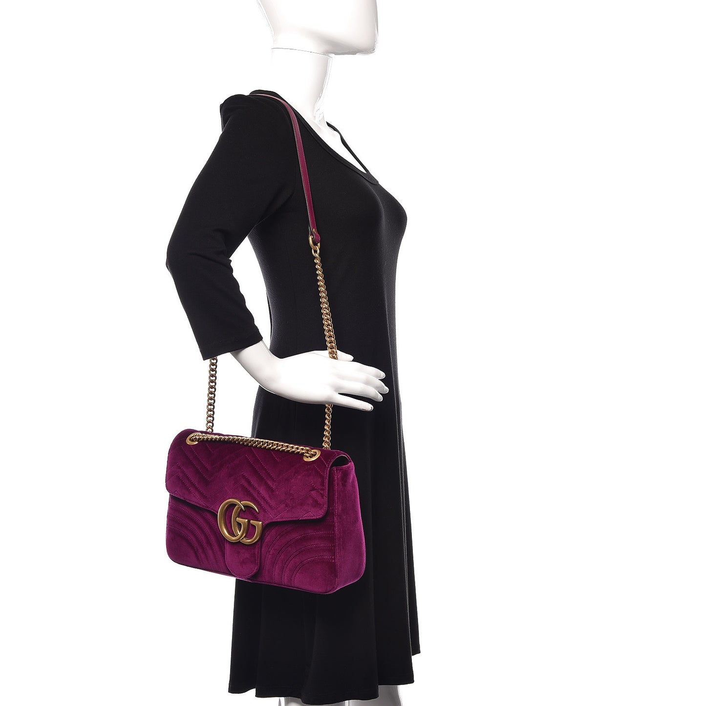 Velvet Matelasse Medium GG Marmont Shoulder Bag Fuchsia Violet Cyclamen