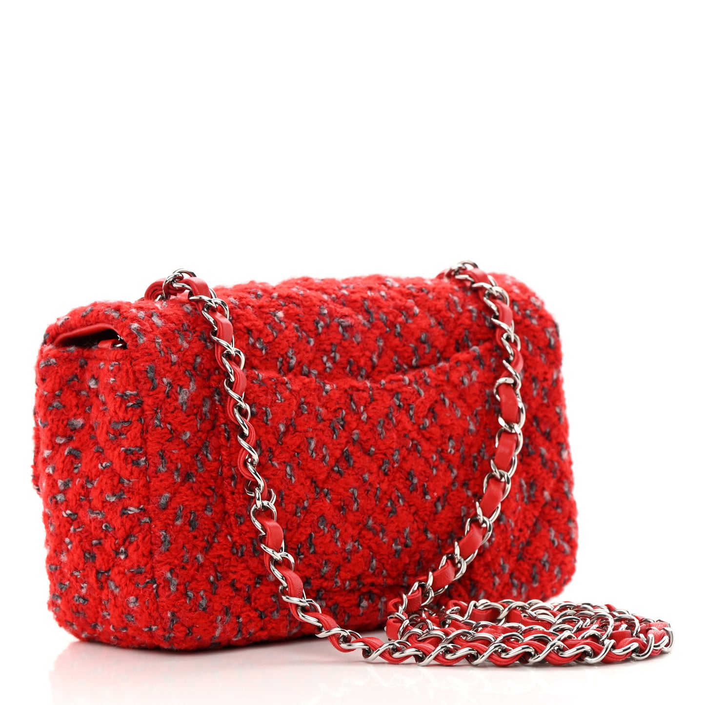 Tweed Quilted Mini Rectangular Flap Red Grey