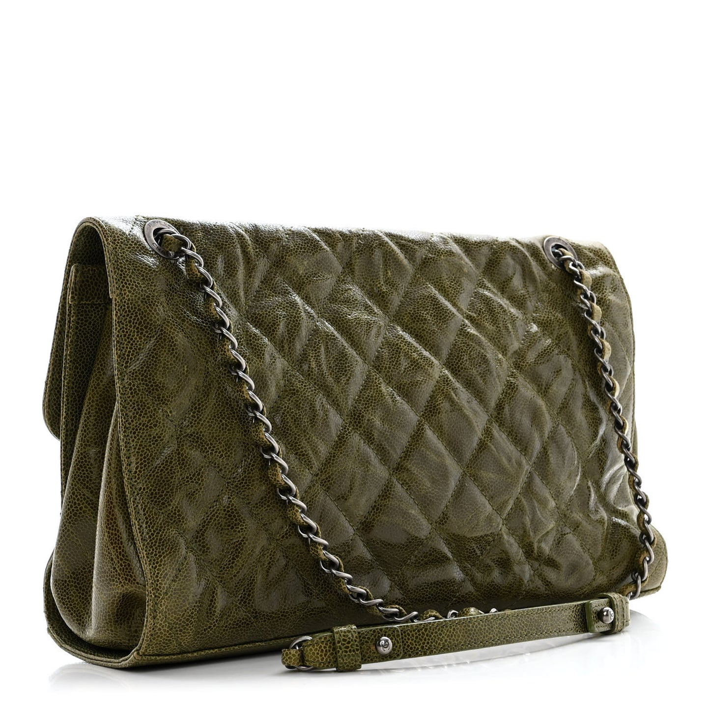 Crumpled Grained Calfskin Jumbo CC Crave Flap Green