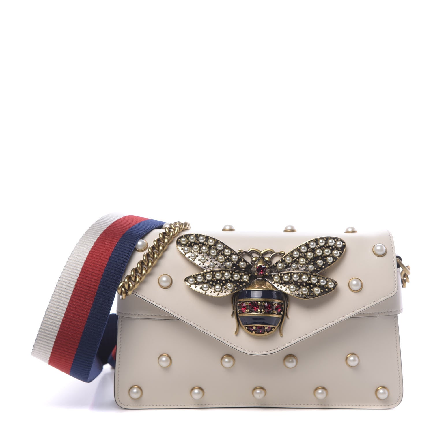 Gucci Nappa Pearl Studded Mini Queen Margaret Broadway Shoulder Bag Mystic White 1 of 11