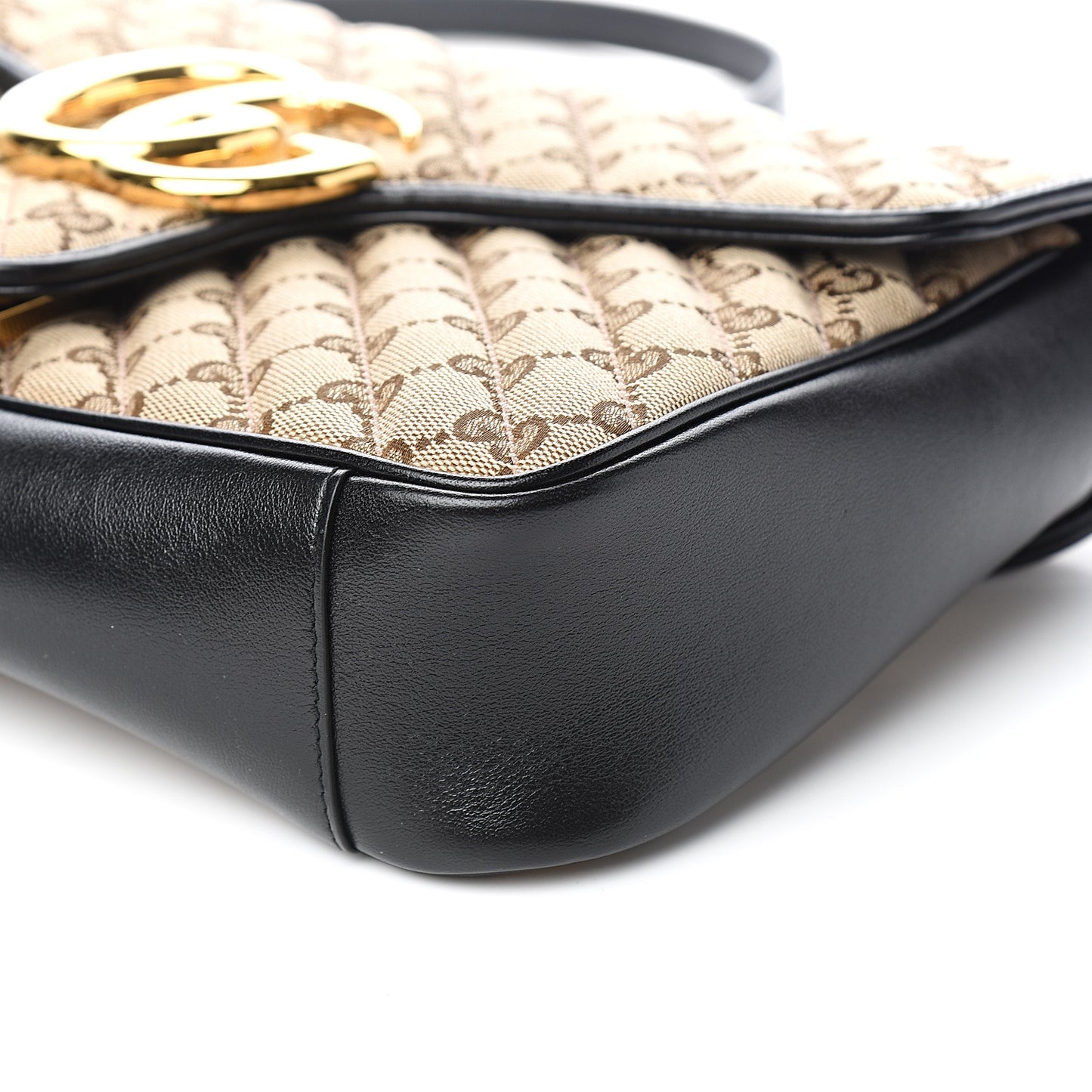 Monogram Azalea Calfskin Matelasse Diagonal Medium GG Marmont Shoulder Bag Beige Ebony Black