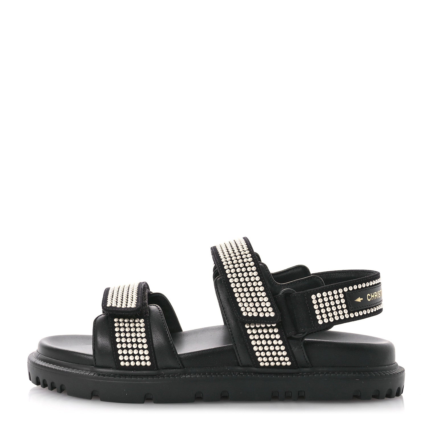 Christian Dior Lambskin Pearl Dioract 10mm Sandals 35 Black 1 of 8