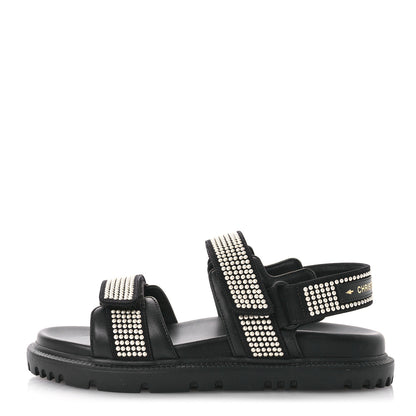 Christian Dior Lambskin Pearl Dioract 10mm Sandals 35 Black 1 of 8