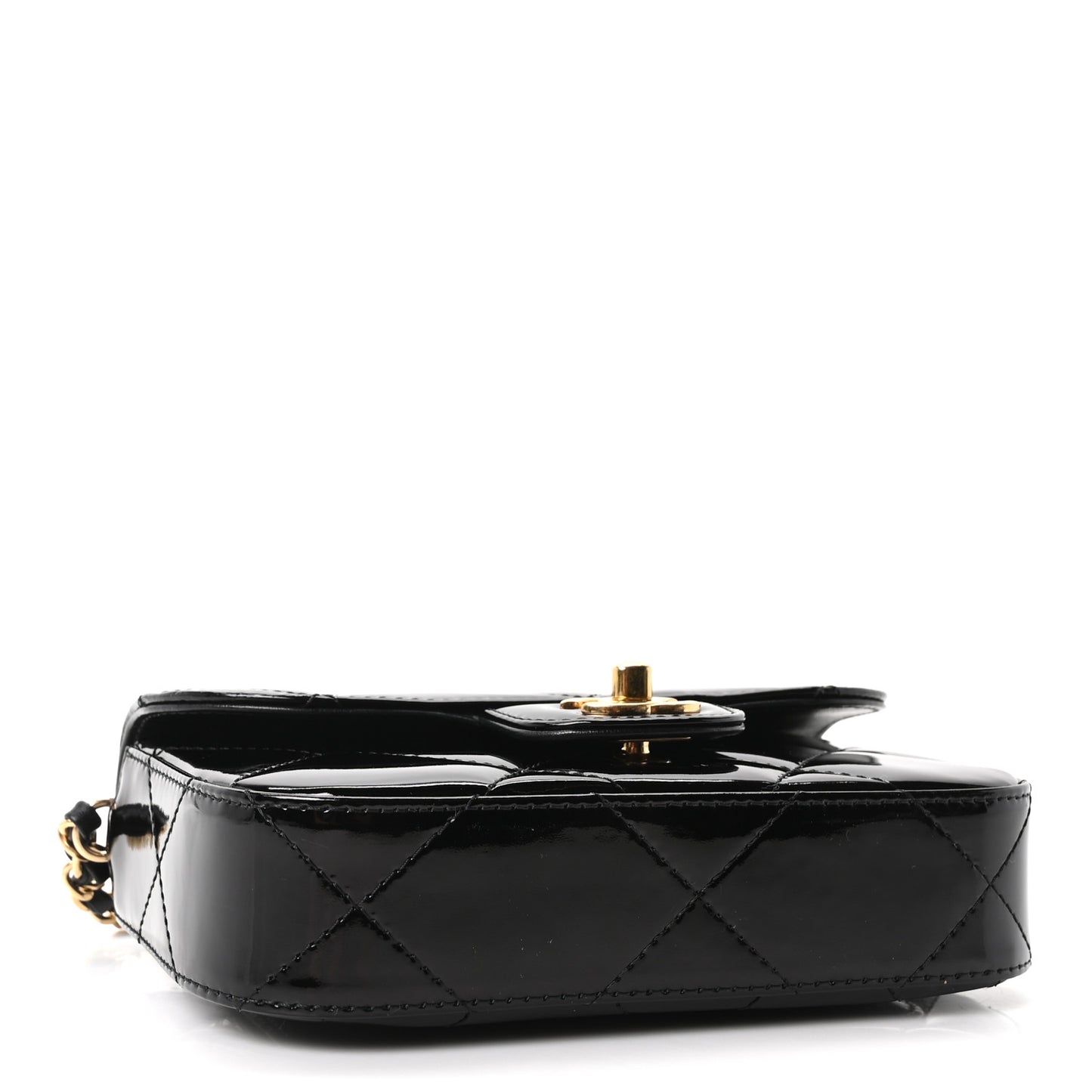 Metallic Mirror Calfskin Mini Top Handle Clutch With Chain  Black