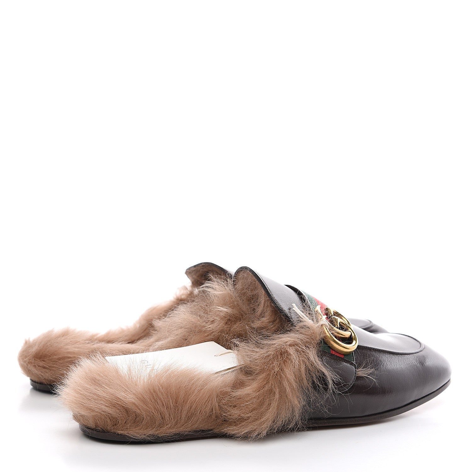 Gucci Goatskin Fur Web GG Mens Princetown Slippers 8 Cocoa 4 of 9