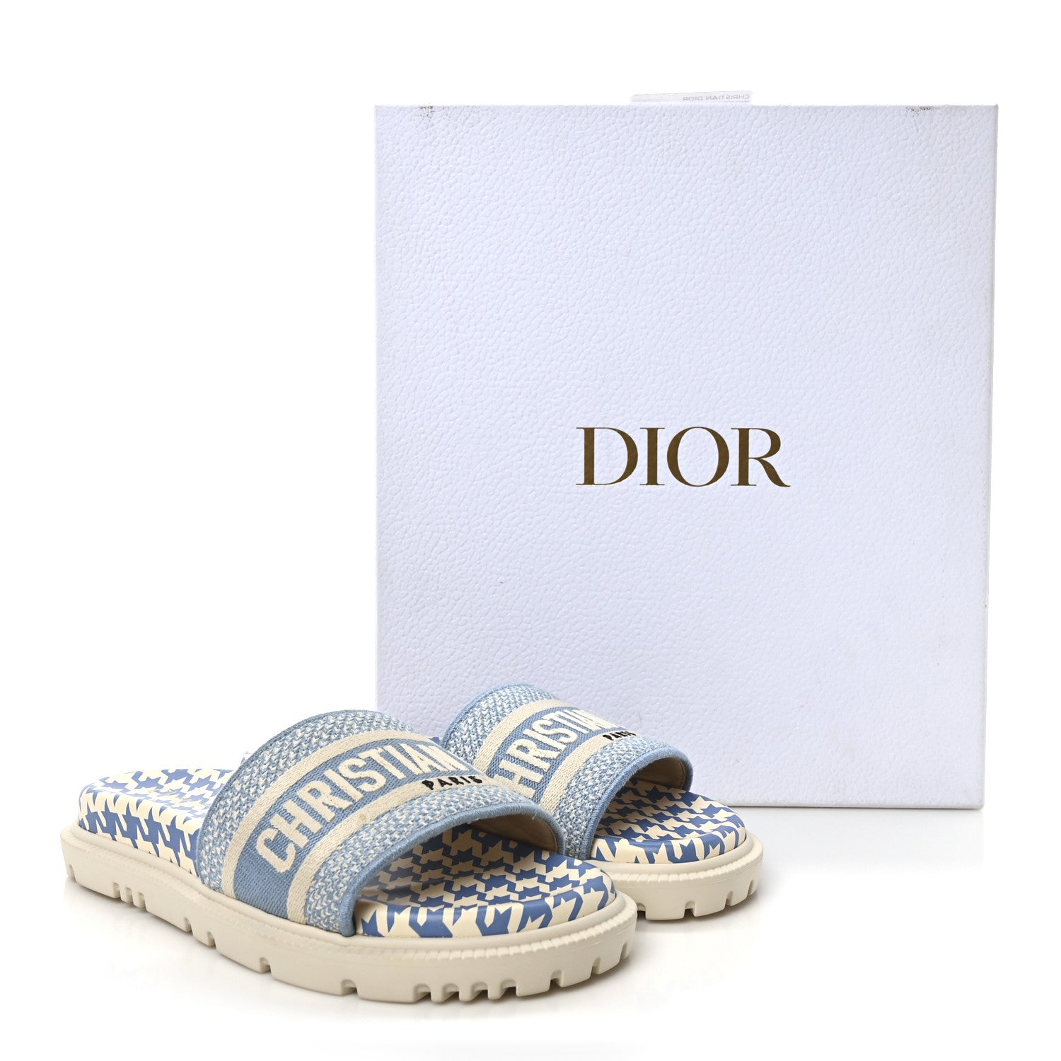 Christian Dior Micro PDP Cotton Houndstooth Embroidered Dway 10mm Slide Sandals 36 Cornflower 8 of 8