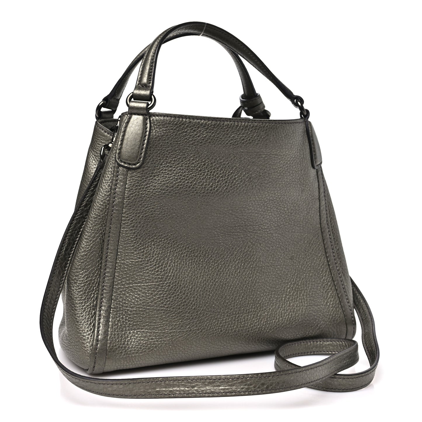 Metallic Pebbled Calfskin Small Soho Shoulder Bag Golden Beige