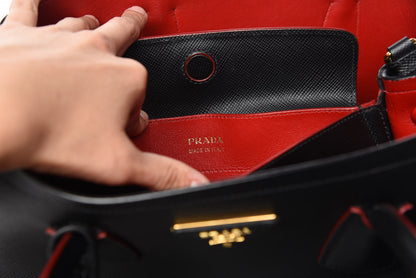Prada Saffiano Cuir Large Double Bag Black Fuoco 14 of 16