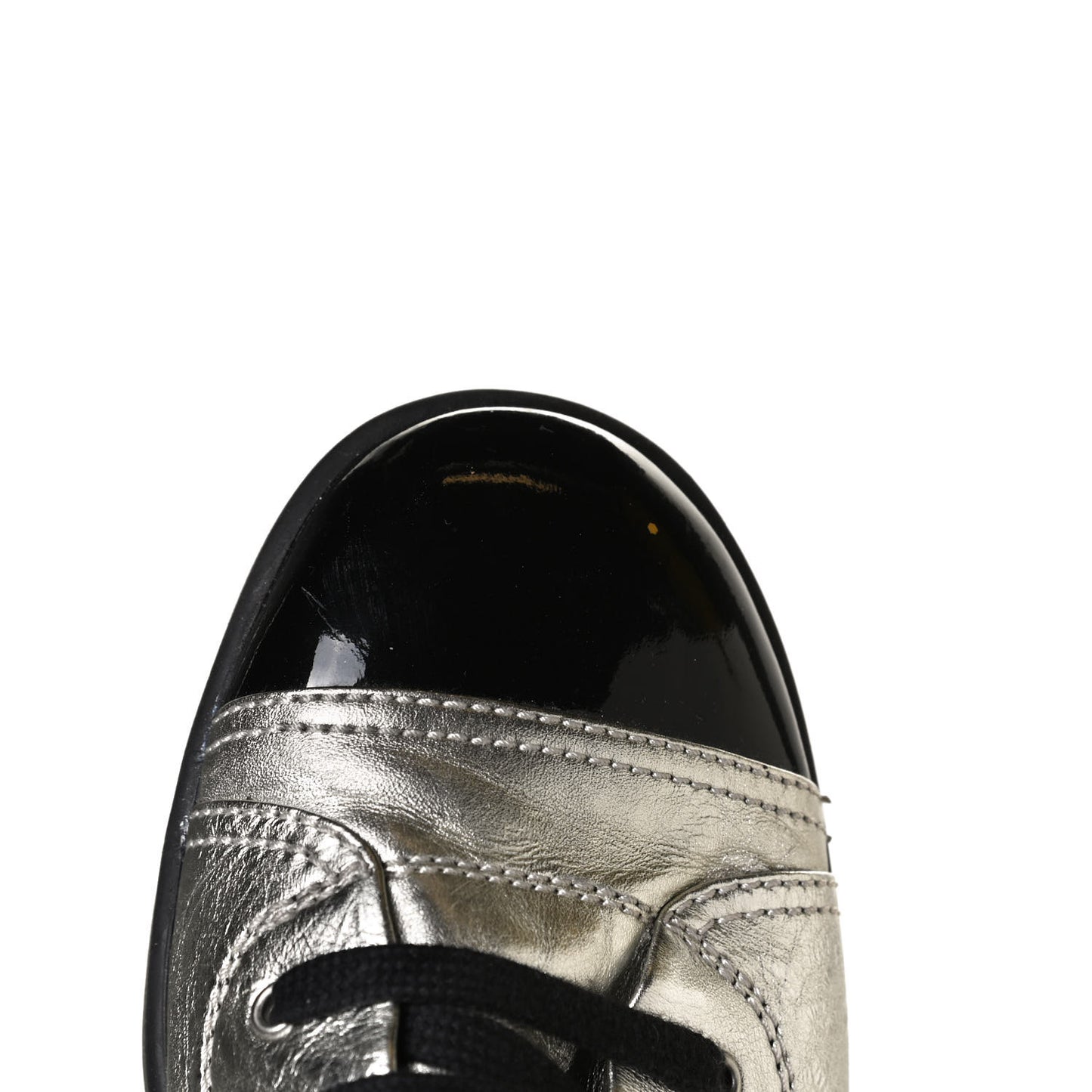 Metallic Lambskin Patent Cap Toe CC Sneakers 39.5 Silver Black