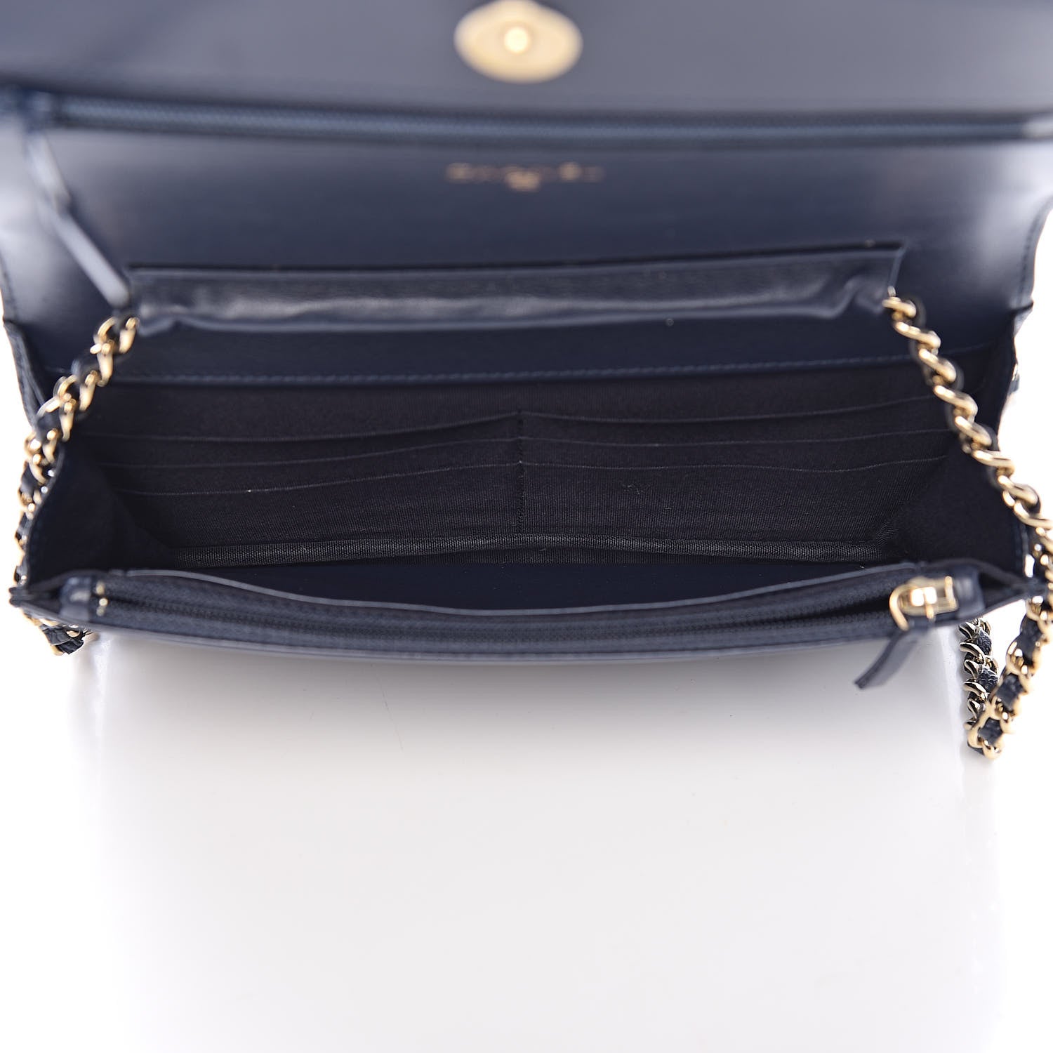 Chanel Caviar Chevron Quilted Boy Wallet On Chain WOC Blue 5 of 14