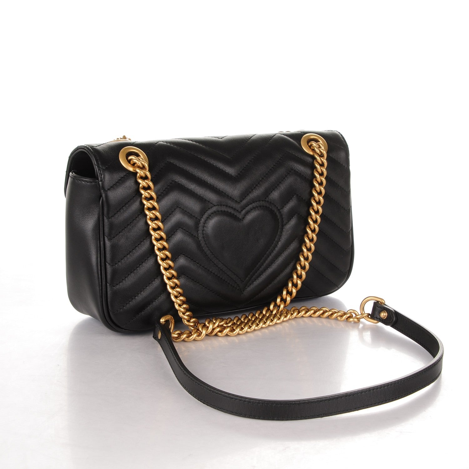 Gucci Calfskin Matelasse Small GG Marmont Shoulder Bag Black 3 of 8