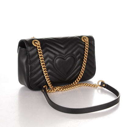 Gucci Calfskin Matelasse Small GG Marmont Shoulder Bag Black 3 of 8