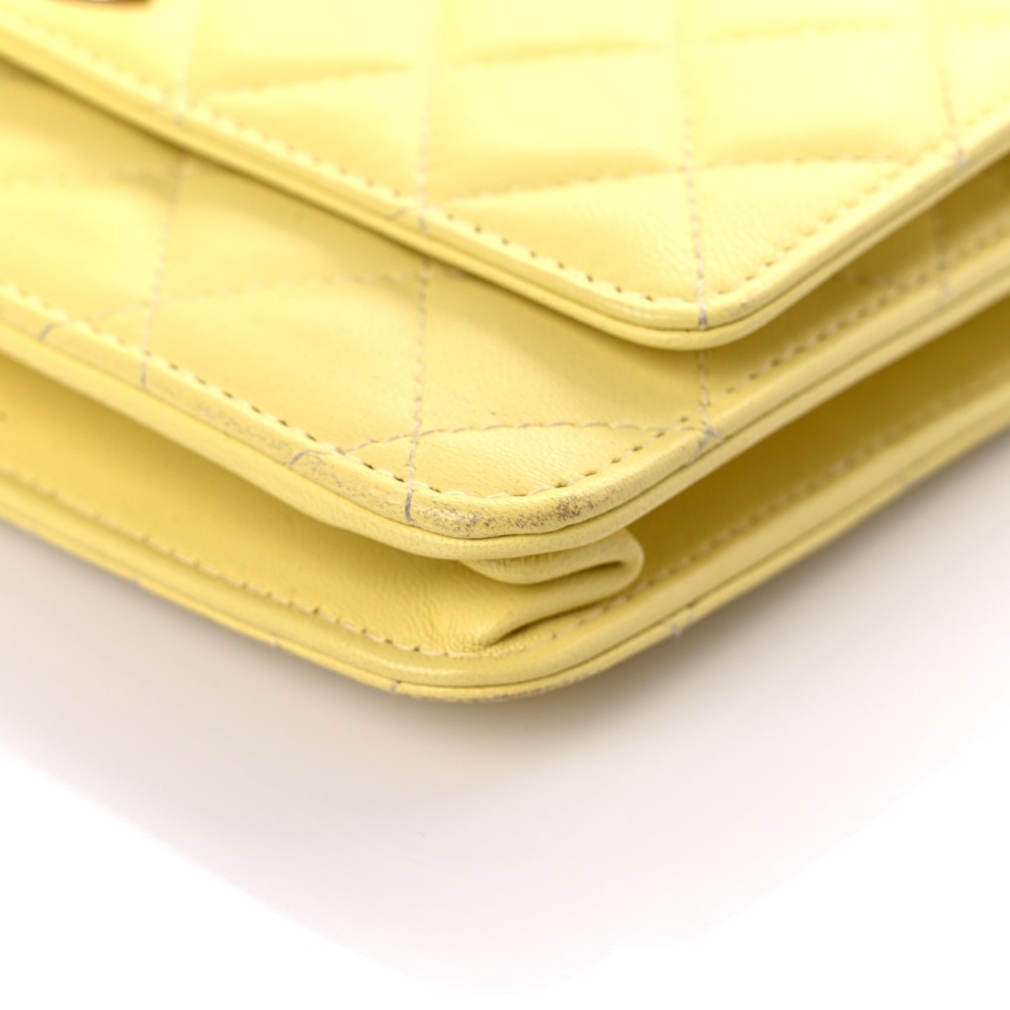 Lambskin Quilted Trendy CC Wallet On Chain WOC Yellow