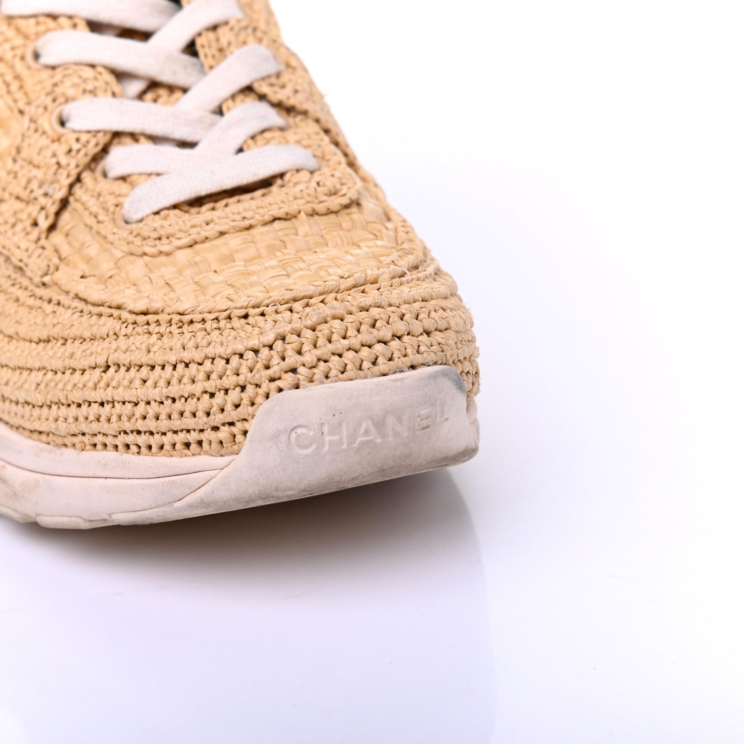 Chanel Braided Raffia Womens CC Sneakers 38.5 Beige 10 of 22