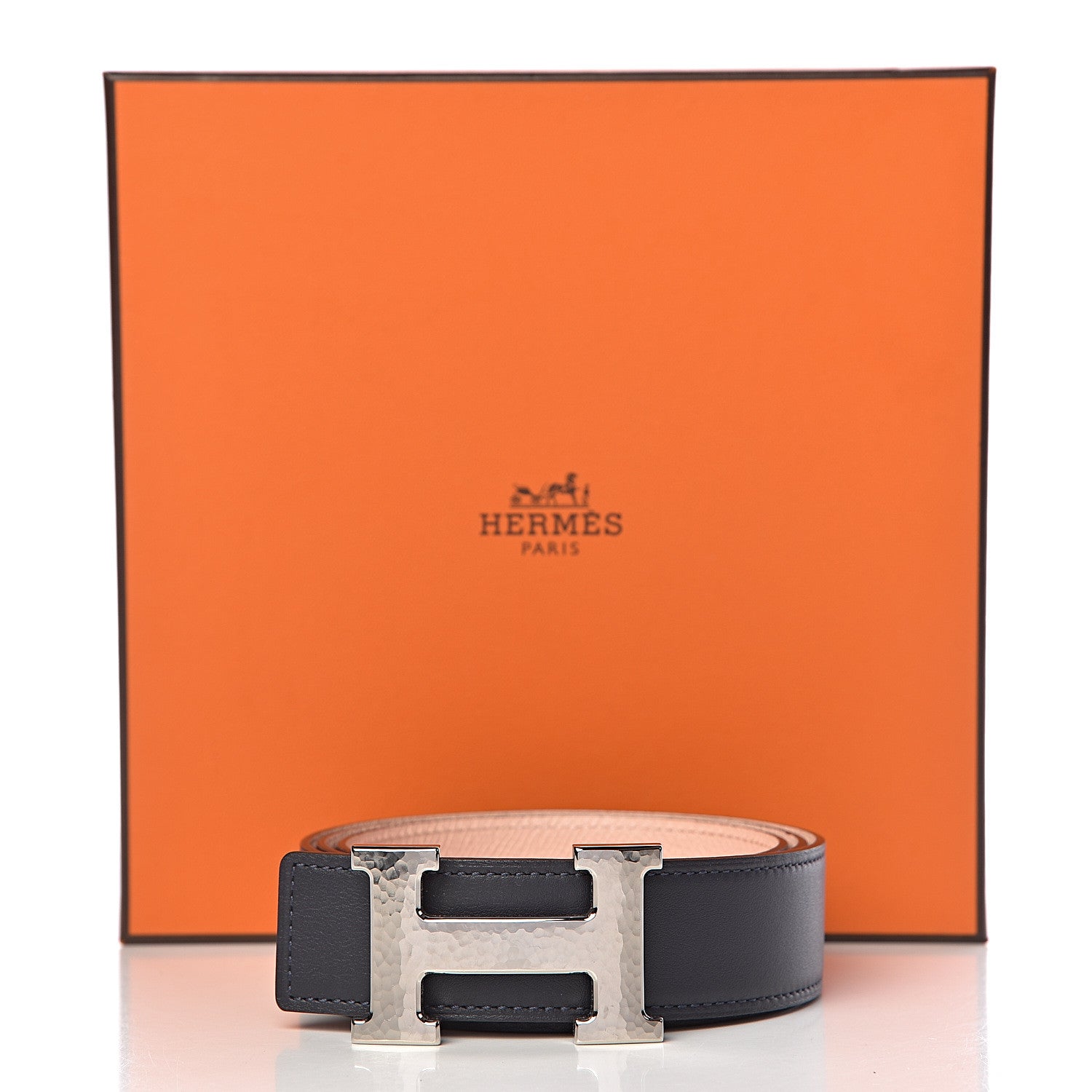 Hermes Swift Epsom Reversible 32mm Martelee H Belt 90 Bleu Indigo Rose Eglantine 8 of 8