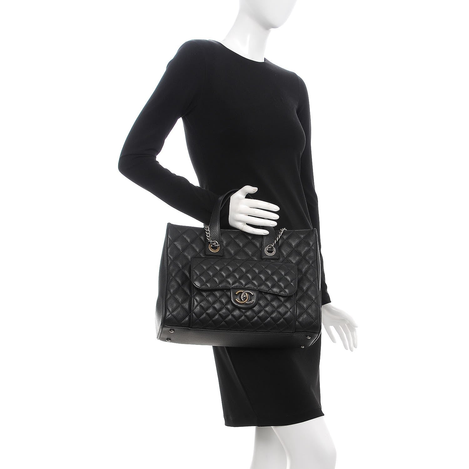Chanel Caviar Quilted Large Casual Pocket Tote Black 3 of 8