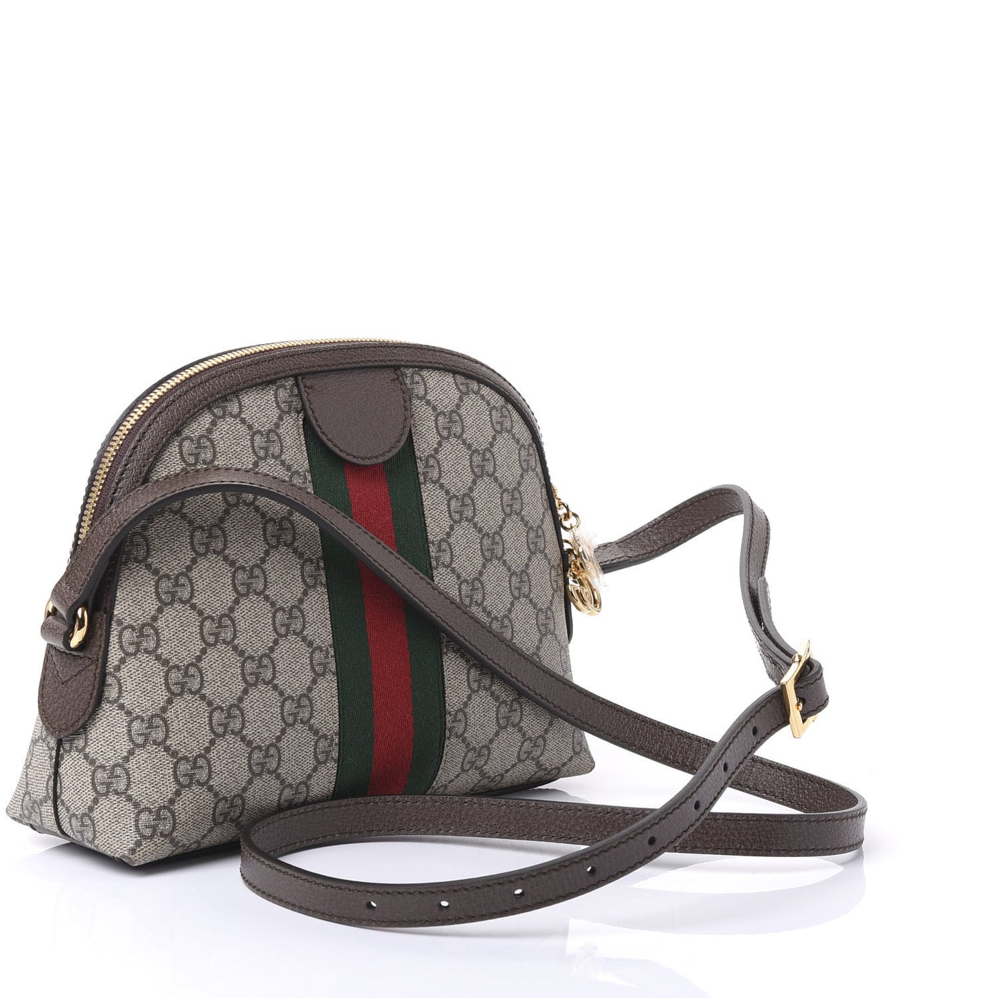 GG Supreme Monogram Textured Dollar Calfskin Web Small Ophidia Dome Shoulder Bag Beige Ebony New Acero