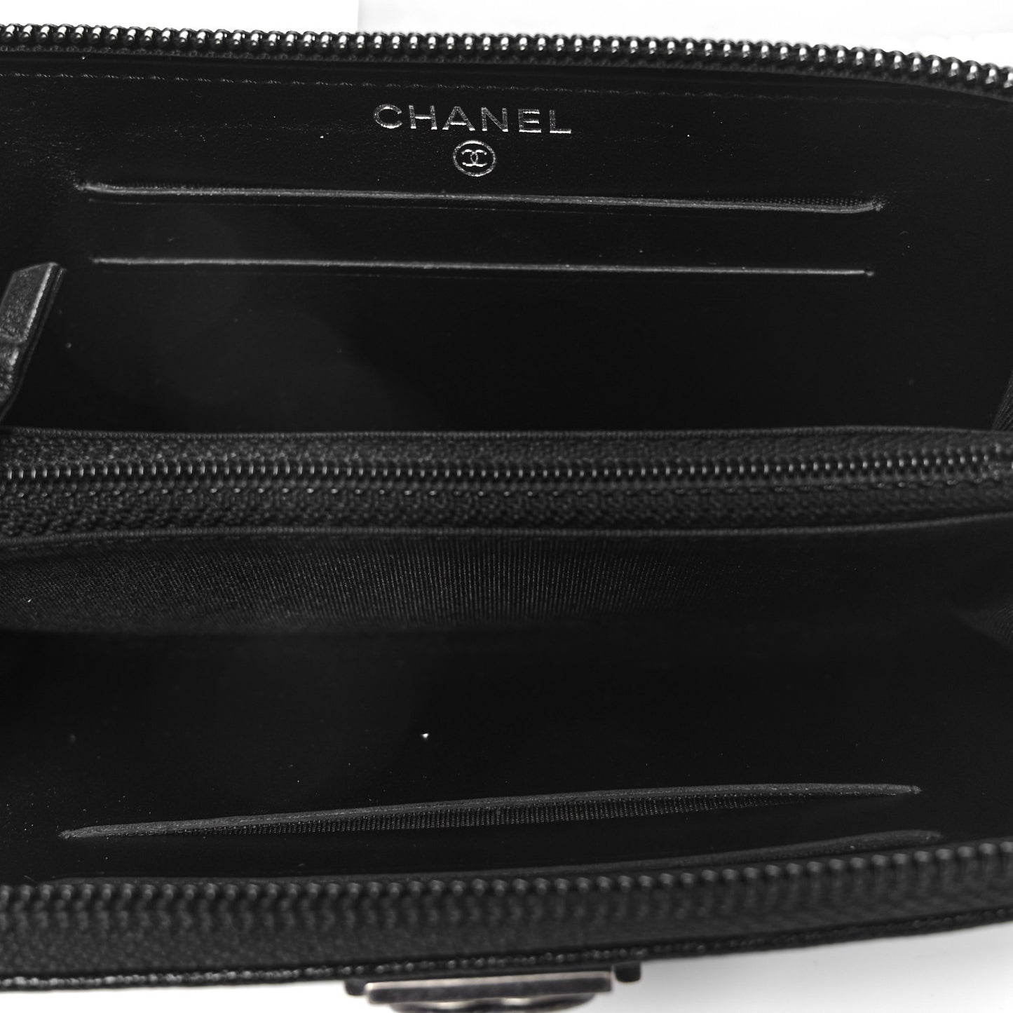 Caviar Quilted Small Boy Zip Around Wallet Black