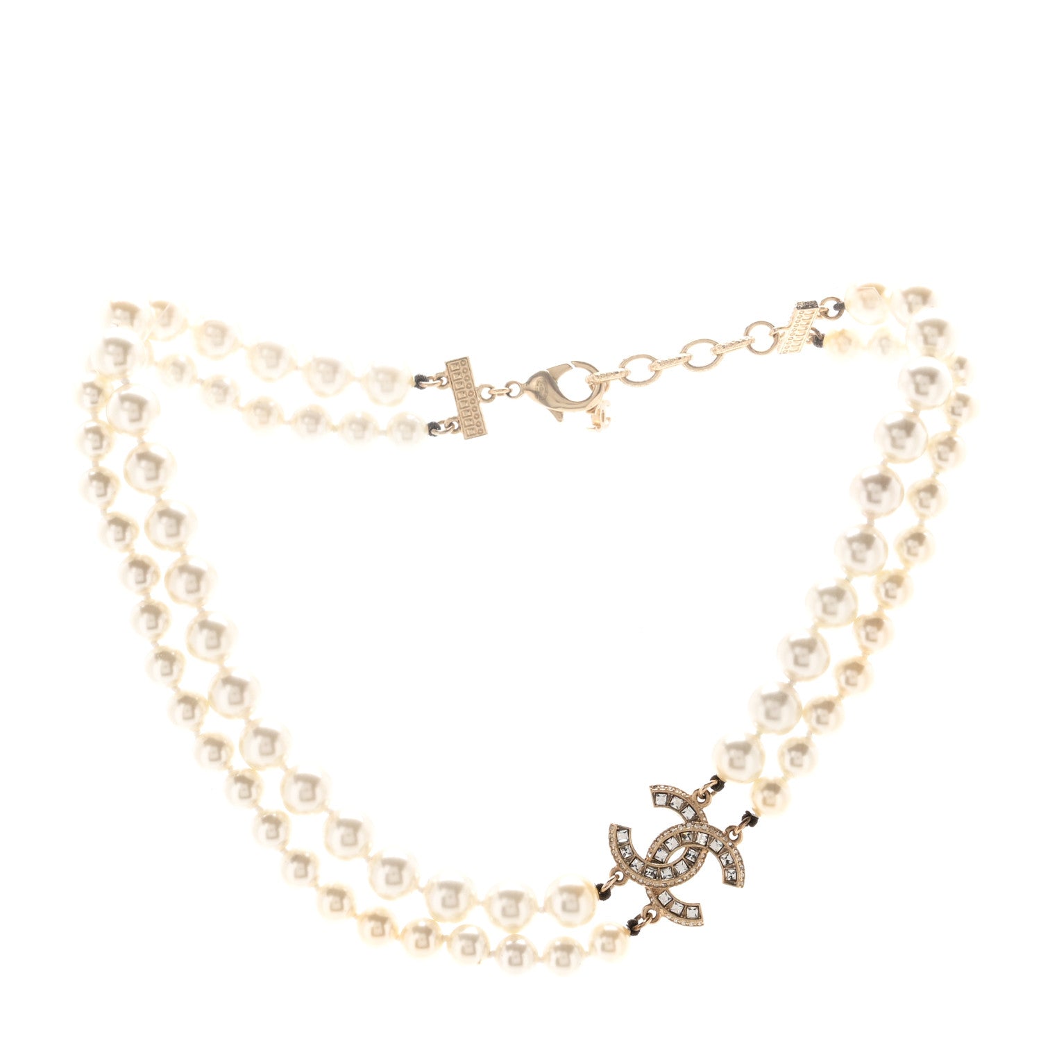 Chanel Baguette Crystal Pearl CC Double Strand Necklace Gold 3 of 7