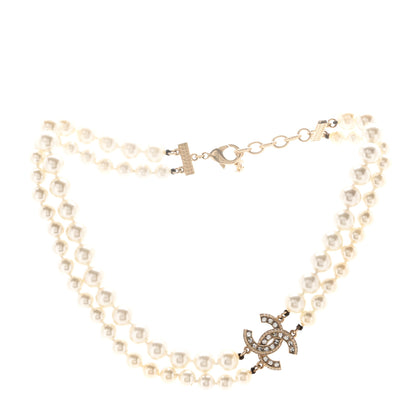 Chanel Baguette Crystal Pearl CC Double Strand Necklace Gold 3 of 7
