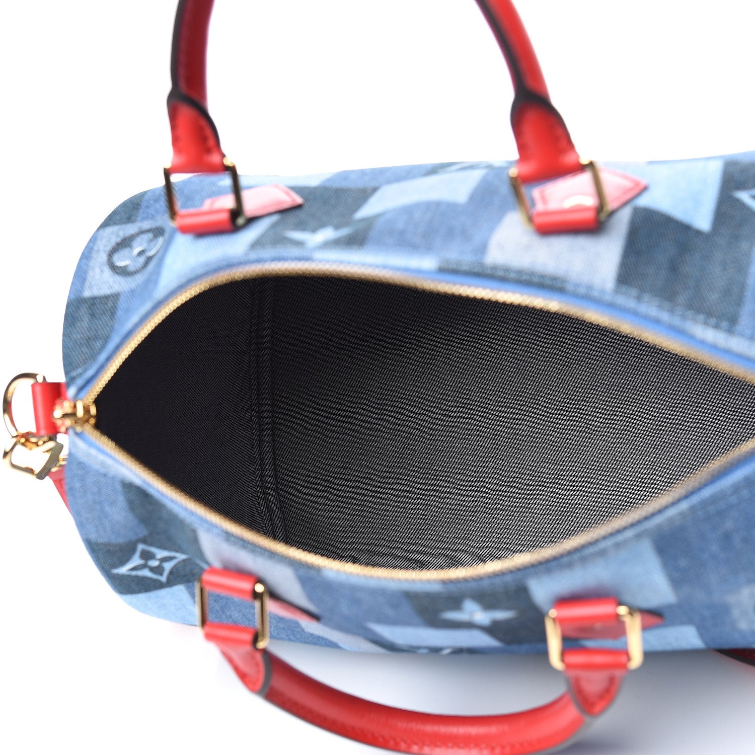 Louis Vuitton Denim Damier Monogram Patchwork Speedy Bandouliere 30 Blue Rouge 5 of 10