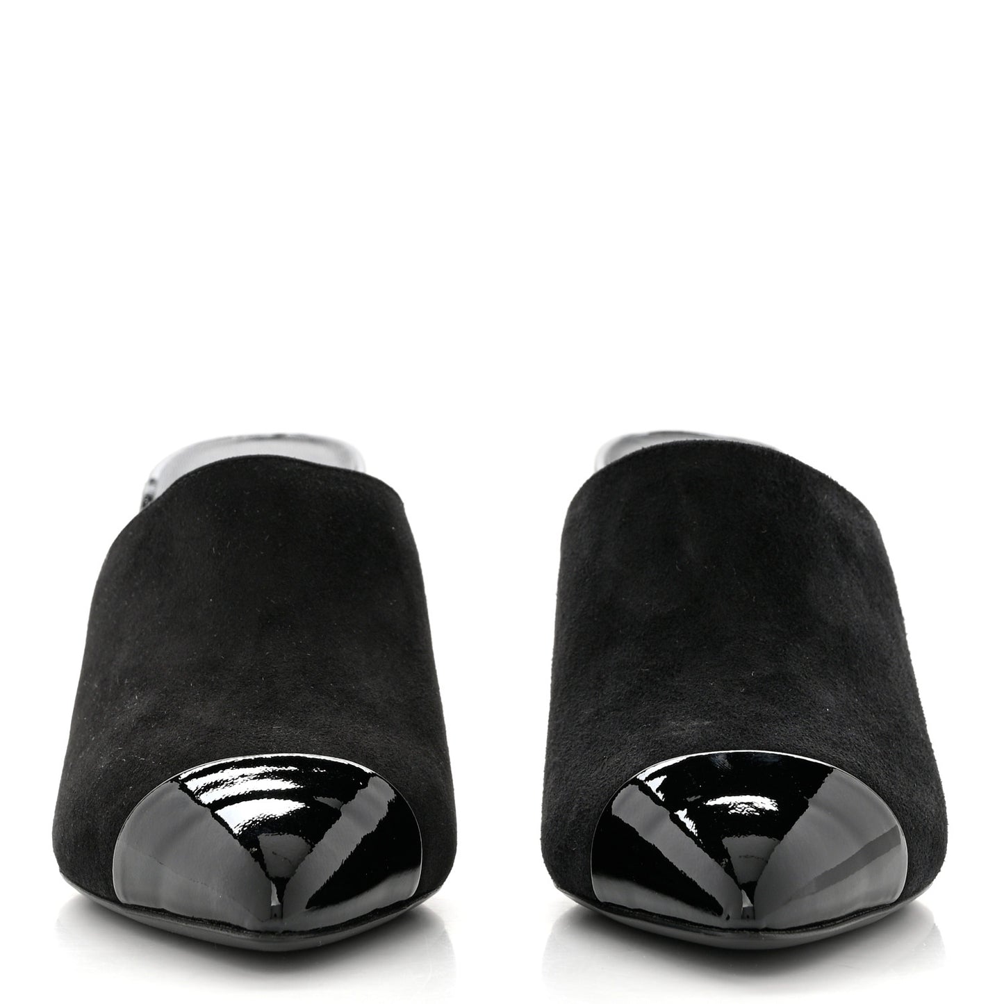 Suede Patent Calfskin Cap Toe Pearl Mule 36 Black