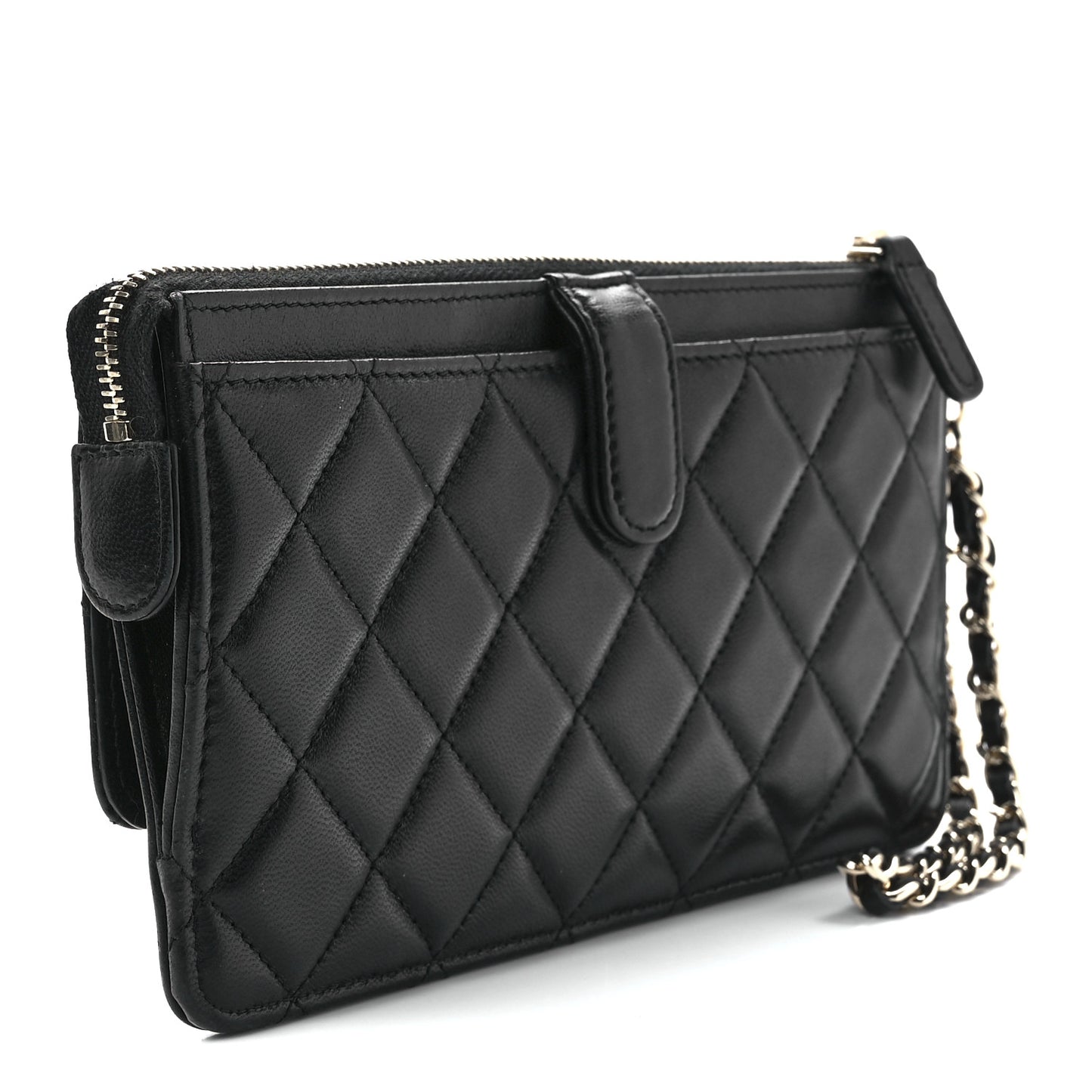 Lambskin Quilted All About Chanel Charm Wristlet Wallet Black