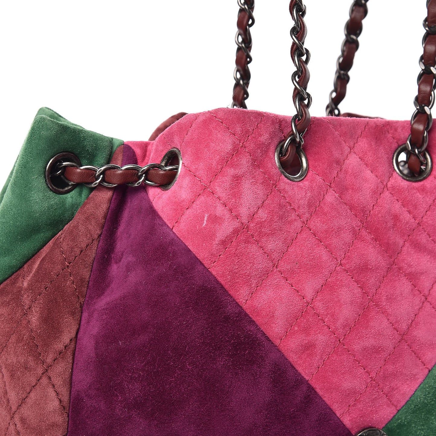 Suede Quilted Patchwork Drawstring Bag Green Pink Purple Burgundy