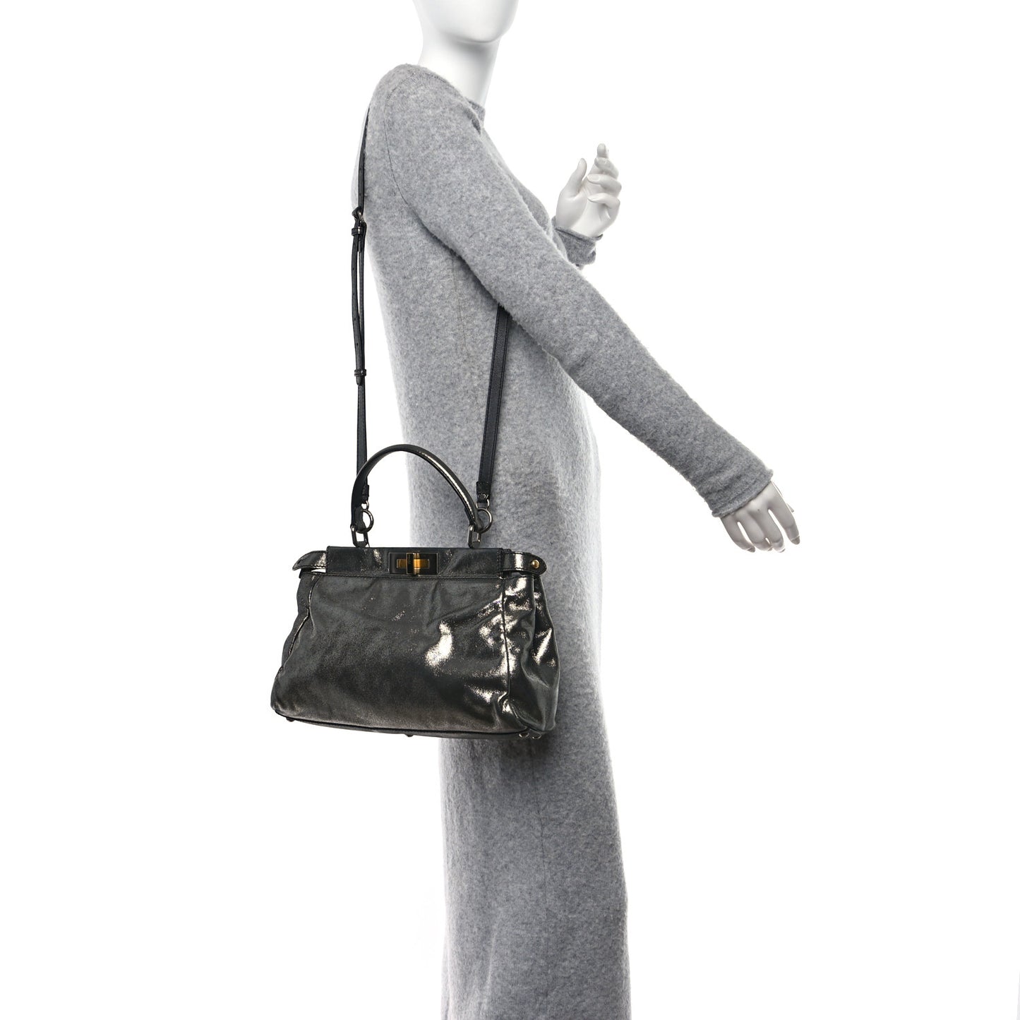 Metallic Fan Vitello Medium Peekaboo Iconic Satchel Silver