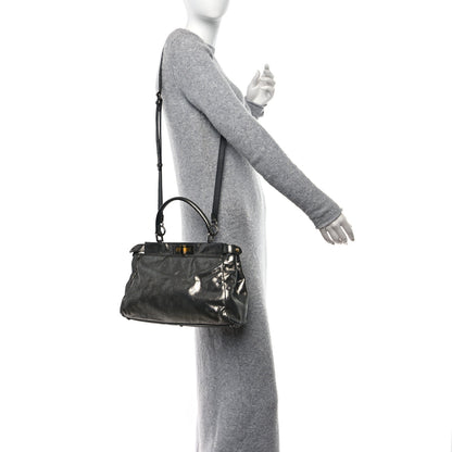Fendi Metallic Fan Vitello Medium Peekaboo Iconic Satchel Silver 4 of 11