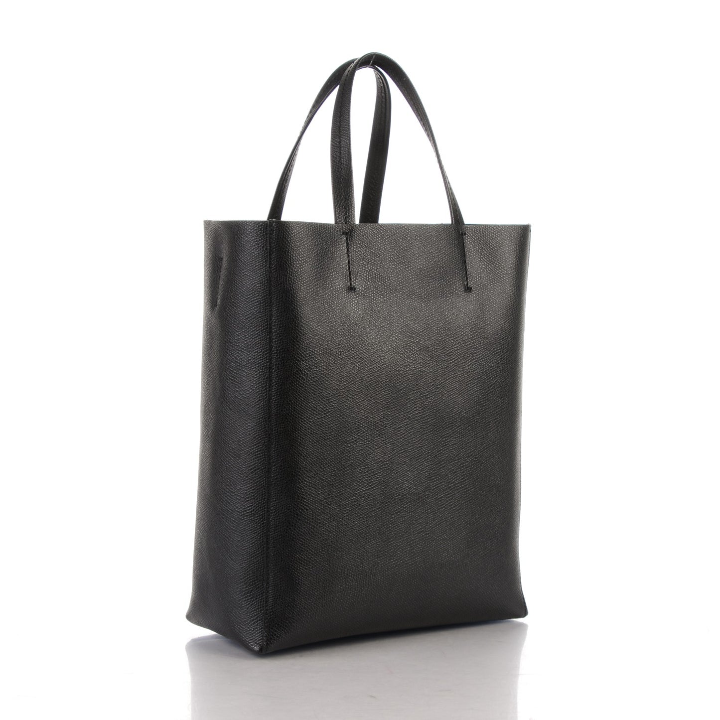 Grained Calfskin Small Vertical Cabas Black