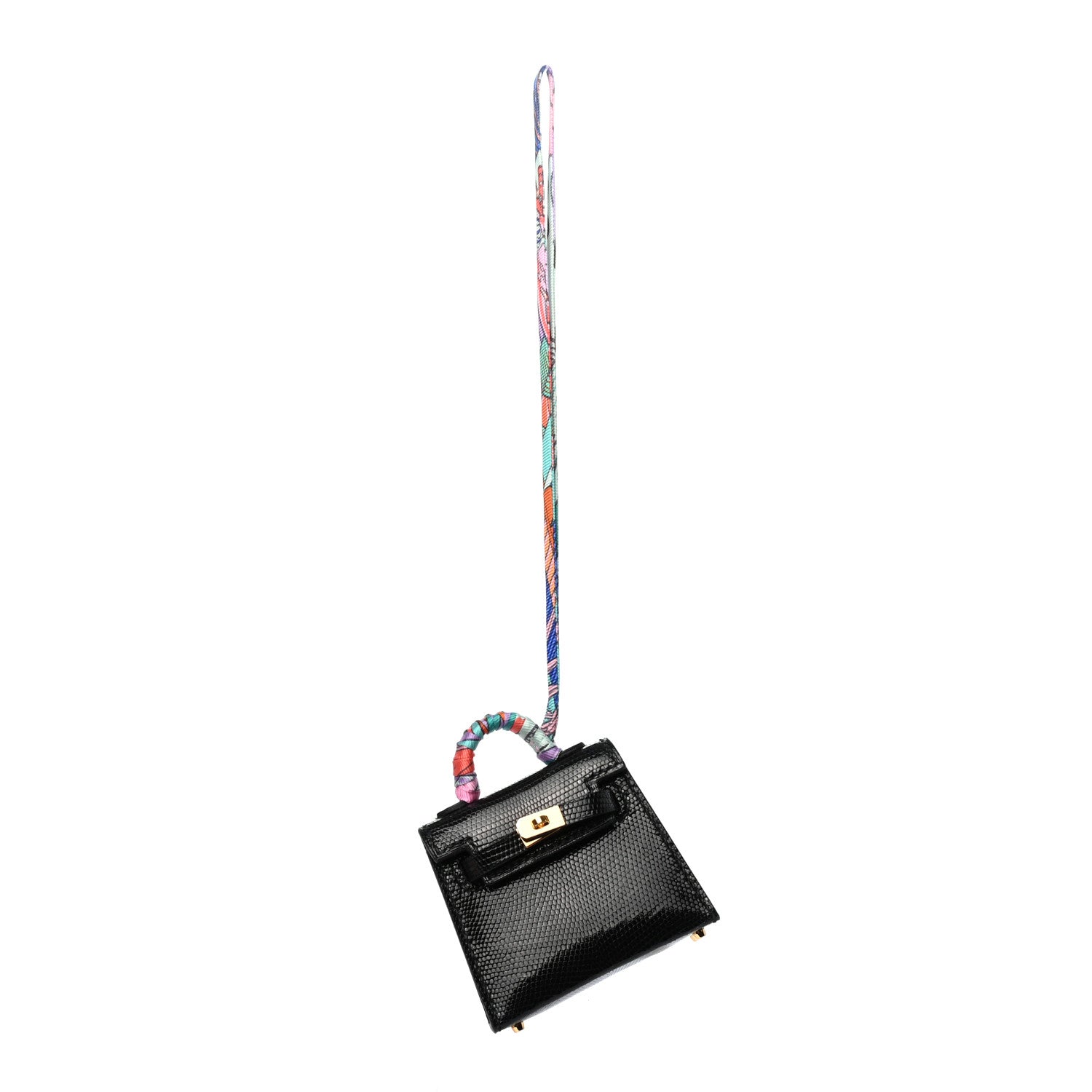 Hermes Lizard Mini Kelly Twilly Bag Charm Black 1 of 4