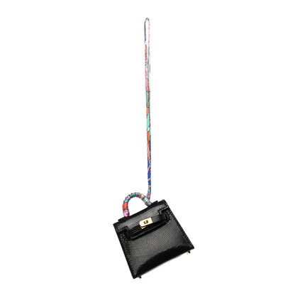 Hermes Lizard Mini Kelly Twilly Bag Charm Black 1 of 4