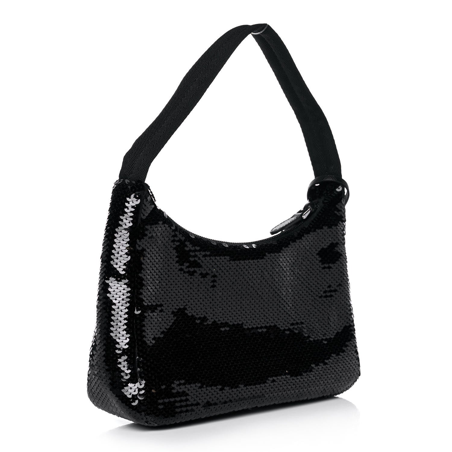 Prada Paillettes Sequin Mini Re-Edition 2000 Bag Black White 3 of 13