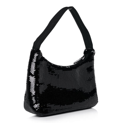 Prada Paillettes Sequin Mini Re-Edition 2000 Bag Black White 3 of 13