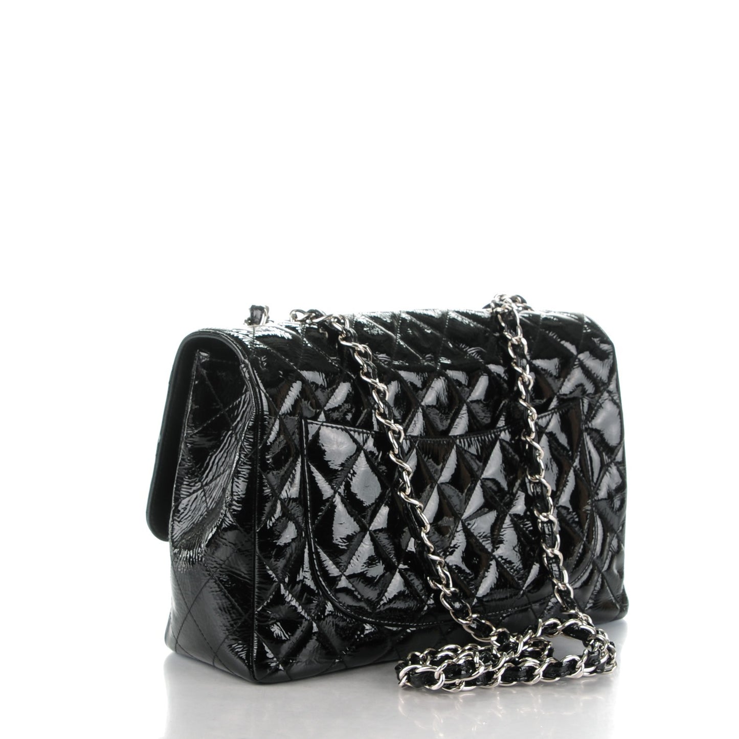 Distressed Patent Quilted Jumbo Single Flap Black